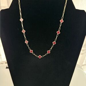 Carnelian Red Clover Paperclip Style Necklace